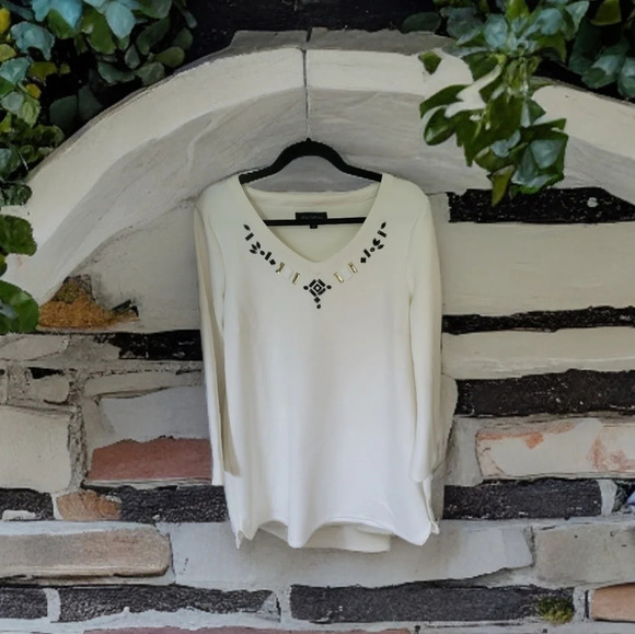 Pink Tartan Cream Jeweled V neck Trumpet Sleeve  Neoprene Swing Dress - Picture 2 of 10